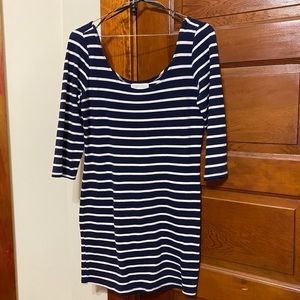 Blue and white striped dress